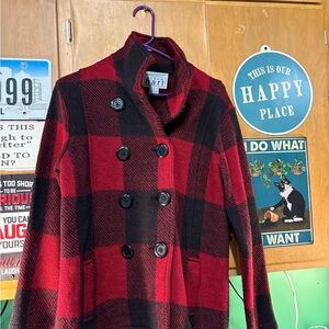 KEREN hart Women's Red and Black Plaid Pea Coat